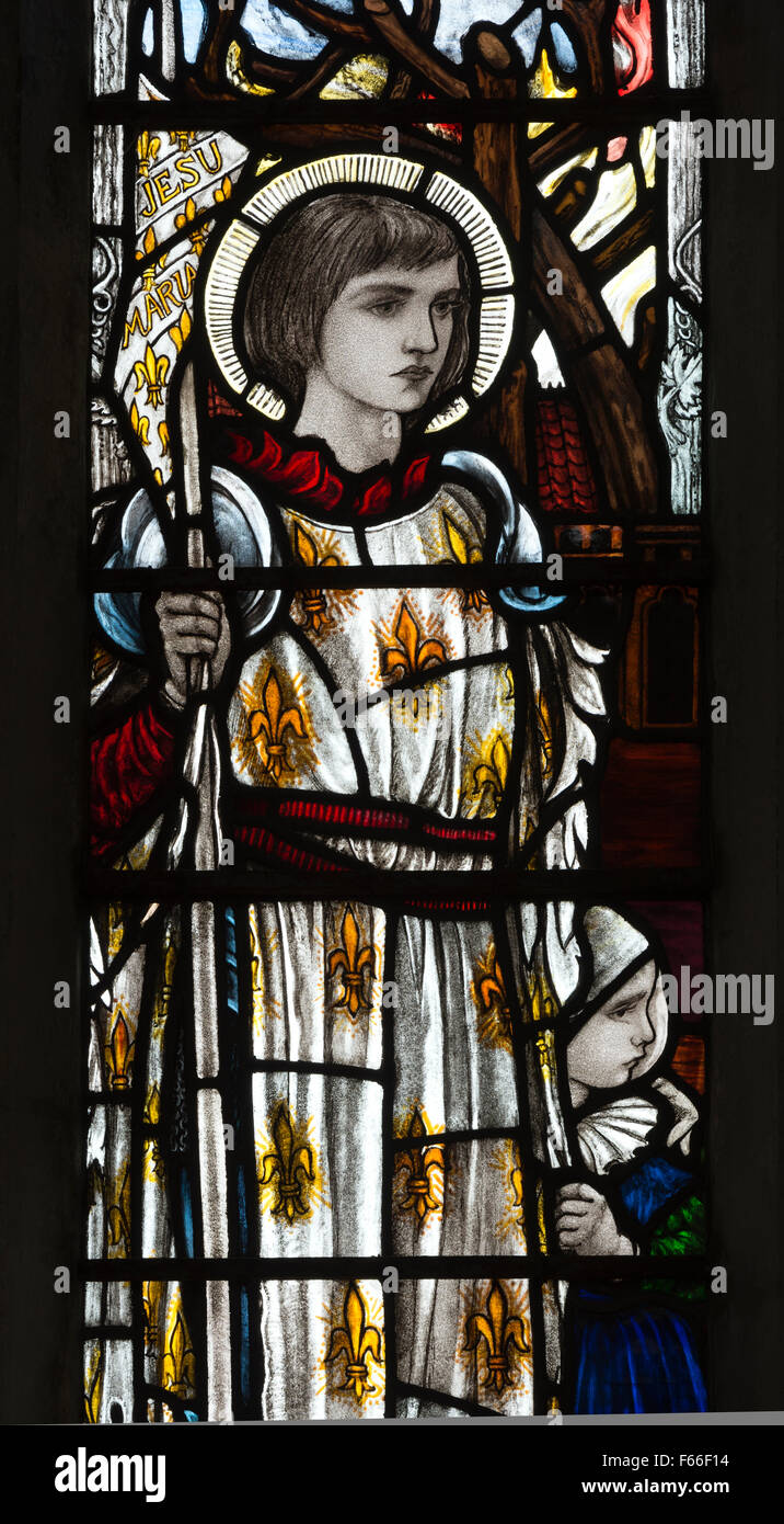 Saint Joan of Arc stained glass by Christopher Whall, St. Leonard`s